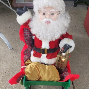 Large Santas Best Animated Lighted Santa With Sleigh Reindeer Christmas Works - Picture 1 of 7