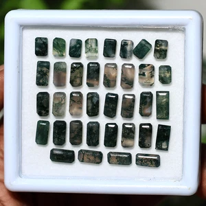 Waldfenster ~ 36 Stück natürlicher Moosachat hochwertig 6 mm-9 mm Edelsteine im Baguetteschliff - Bild 1 von 11