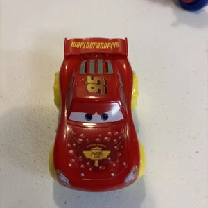 Cars - Lightning McQueen - Pixar Yellow Wheels - Mattel - 2012 Plastic Pull Bac - Picture 1 of 12