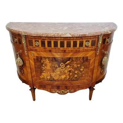 ITALIAN Satinwood & MARBLE Top DEMILUNE COMMODE Sideboard - Binda Mobili D’Arte - Image 1 of 4
