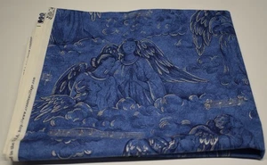 1 yard VINTAGE vip CRANSTON 100% cotton BLUE METALLIC SILVER angels music notes - Picture 1 of 6