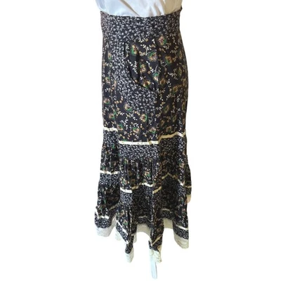 Vintage Gunne Sax Maxi Skirt Floral Cottagecore Prairie Tiered Lace Trim Size 9 - Image 1 of 4