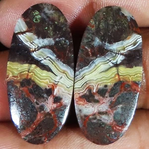 40,85 kt natürlicher verrückter Spitzenachat Paar ovaler Cabochon Edelstein 14 x 31 x 4 mm KL162 - Bild 1 von 6