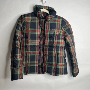 Talbots Womens Medium M Jacket Tartan Plaid Ruffle Front Down Puffer Coat Warm - Picture 1 of 8