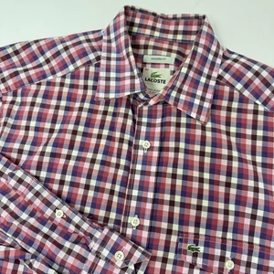 Camisa Lacoste Para Hombre 40 Roja Azul Cuadros Calce Moderno Manga Larga Con Botones - Imagen 1 de 11