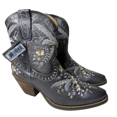 Dingo Western Ankle Boots Snip Toe Primrose Metallic Embroidered Floral Size 9M - Image 1 of 4