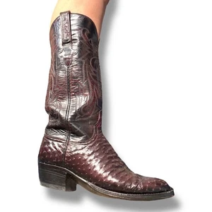 Lucchese Damen Straußen Cowboystiefel Größe 7 Burgunderrot Western Leder Exotisch - Bild 1 von 12
