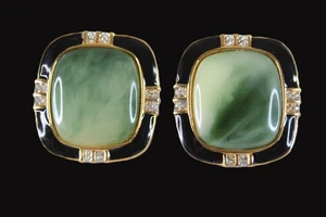Pendientes de clip Kenneth Lane de colección imitación jade cuadrado cabujón esmalte negro cristal - Imagen 1 de 6