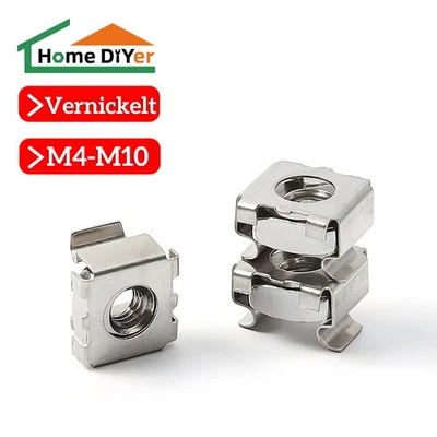 Käfigmuttern M4 M5 M6 M8 M10 Stahl vernickelt für Rackschiene Käfigmutter - Bild 1 von 2