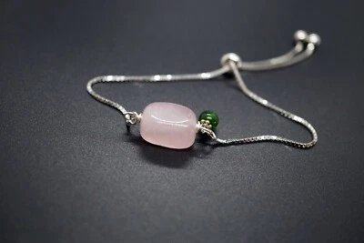 Platinum Plated Silver Adjustable Chain Rose Quartz Chrome Diopside Charm 8'' - Image 1 of 4
