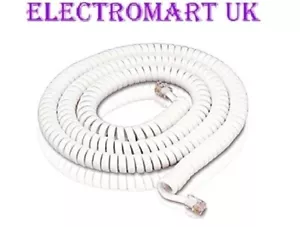 TELEPHONE PHONE CURLY HANDSET LEAD CABLE CORD WIRE RJ10 PLUG WHITE 5M - Bild 1 von 1