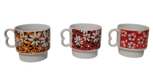 1960er Mid Century Modern Floral Stapelbar Kaffeetassen 3er Set Gänseblümchen T14 - Bild 1 von 6