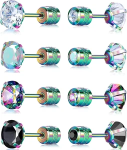 Stainless Steel Cubic Zirconia Stud Earrings for Women & Men - Hypoallergenic 31 - Picture 1 of 8