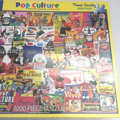1000PC WHITE MOUNTAIN POP CULTURE JIGSAW PUZZLE BARBIE ARCHIE FONZ MAD 70s RETRO - Image 1 of 4