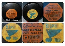 1967-68 ST. LOUIS BLUES NHL CONVERSE OFFICIAL GAME USED PUCK ART ROSS PAT2226516