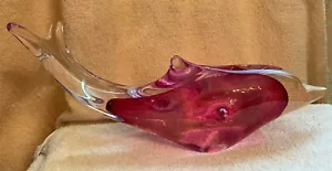 Fermacarte statuina grande delfino rosa Murano vintage circa Lungo 16 pollici - Foto 1 di 9