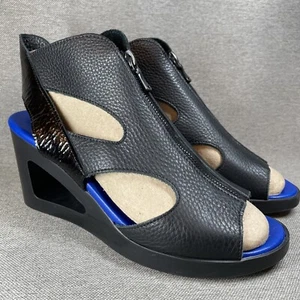 ARCHE France Sz 39 Platform Sandals All Leather Cut-out Wedge Heel Sling Back - Picture 1 of 7