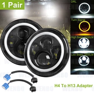 Pair 7" Inch Round LED Headlights Halo Angle Eyes For Jeep Wrangler JK LJ CJ TJ - Picture 1 of 12