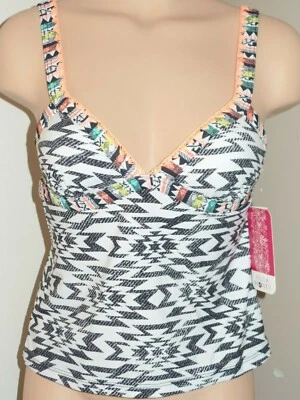 Nuevo con etiquetas Camiseta Tankini Hula Honey Espalda Abierta Estampado Azteca Negro Blanco Talla XS Foto 1 de 4