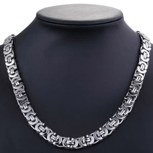 Collar de cadena bizantina plana de acero inoxidable de 11 mm de plata para hombre regalo del padre - Imagen 1 de 15