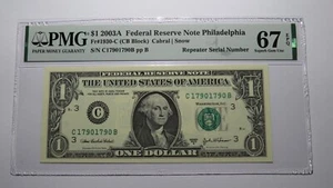 $1 2003 Repeater Serial Number Federal Reserve Currency Bank Note Bill PMG UNC67 - Picture 1 of 3