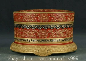 Caja de frutas de porcelana esmalte rojo dorado antiguo marcado Qianlong de 5,2" de China antigua - Imagen 1 de 9