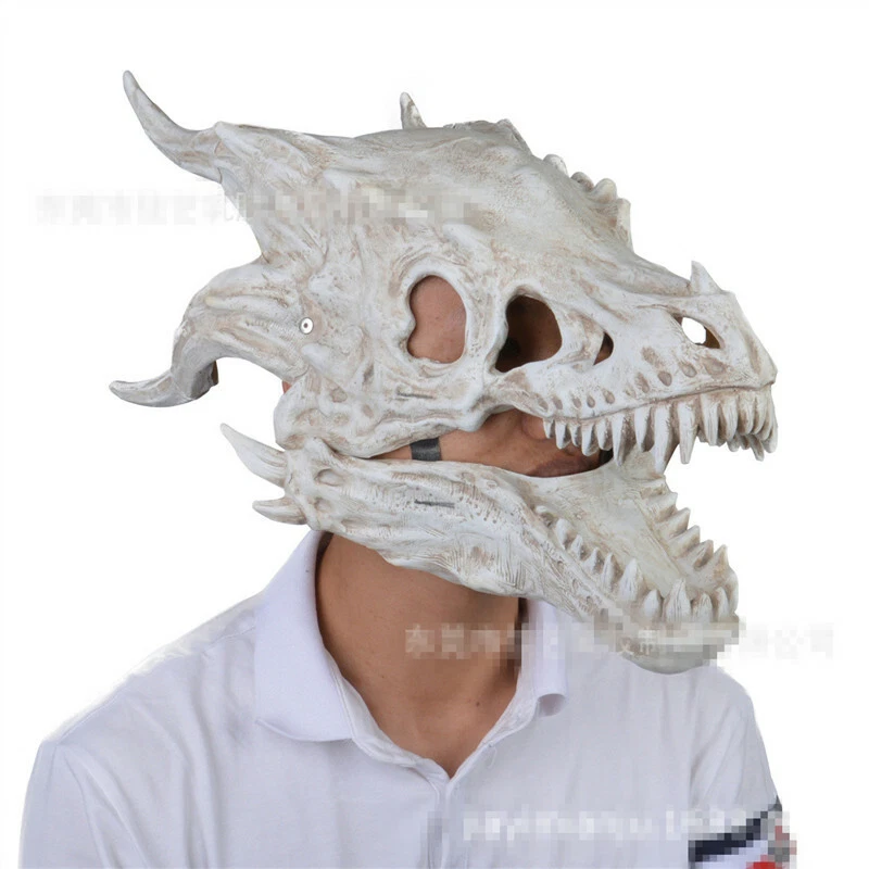 2022 QUENTE White Bone Dragon Skull Moving Mouth Coaplay Máscara de Látex Macia Halloween - Imagem 1 de 4