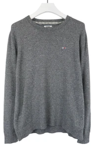 Maglione Tommy Hilfiger Uomo LARGE Collo A Giro Blu Melange Con Logo - Foto 1 di 9