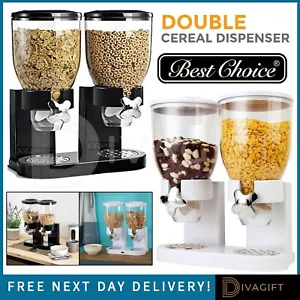 CEREAL DISPENSER BREAKFAST FLOUR RICE DRY FOOD PASTA STORAGE DOUBLE CONTAINER - Picture 1 of 37