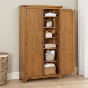 Rustic Oak Double Shaker Linen Storage Cupboard - RS75-LIN - Picture 1 of 13