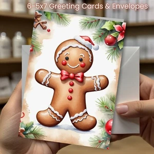 Christmas Greeting Cards w/ Envelope - Set of 6 -5x7 Cards & Envelopes #005 - Picture 1 of 2