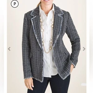 Chicos navy striped classic tweed blazer Size L - Picture 1 of 12