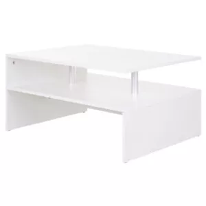 HOMCOM 2 Tier Coffee/End Table Modern Design w/Open Shelf Living Room White - Picture 1 of 11