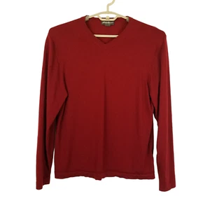 Eddie Bauer Mens Sweater XL Red Merino Wool Pullover V Neck Knit Long Sleeves - Picture 1 of 6