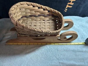 LTD Commodities Christmas Sleigh Wood & Straw Planter Basket Santa - Picture 1 of 3