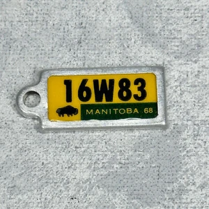 1968 Manitoba War Amp Key Tag License 16W83 Bison Original Green and Gold Vtg - Picture 1 of 4