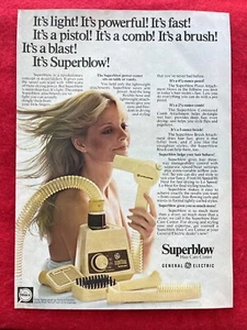 Vintage 1975 General Electric Superblow Hair Dryer Print Ad Super Blow Styler - Picture 1 of 7