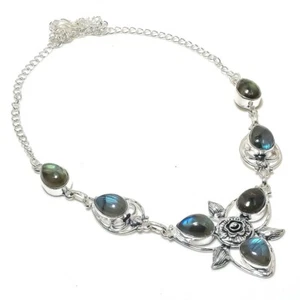Labradorite Gemstone Handmade 925 Sterling Silver Jewelry Necklace Size 18" - Picture 1 of 1