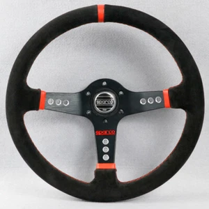 SPARCO Suede Leather 350mm/14inch Deep Dish 70mm Sport Steering Wheel #RED - Foto 1 di 7