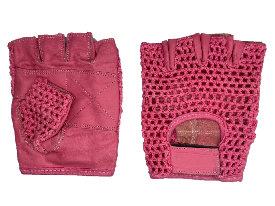 Leather Crochet Cycling / Bicycle Gloves - Vintage    Pink - Image 1 of 1