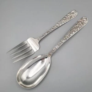 S. Kirk & Son Sterling Repousse Serving Spoon Meat Fork Salad Set - Picture 1 of 6
