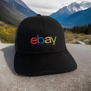 eBay Trucker Hat Embroidered Colored Logo Adjustable Black Snap Back Reseller - Picture 1 of 7