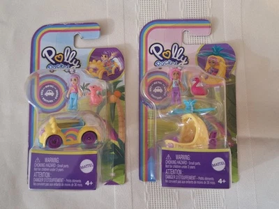 2 NEW POLLY POCKET Pollyville Single Metal Vehicle Mini Doll Flamingo Kangaroo - Image 1 of 4