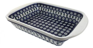 Panadero rectangular grande de cerámica polaca rosa azul pavo real con asas - Imagen 1 de 1