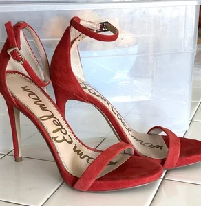 Sam Edelman rot ARIELLA Knöchelriemen Wildleder Leder Stiletto Absatz 7,5 M - 37,5 EU - Bild 1 von 10