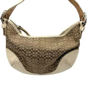 Coach 6351 Signature Hand bag White Beige Leather Canvas Women FromJapan Vintage - Picture 1 of 12