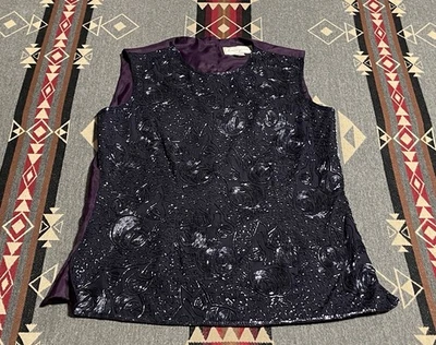 Top de seda Spenser Jeremy 8 sin mangas con lentejuelas moradas forradas T40 Foto 1 de 4