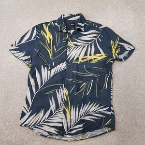 Hugo Boss Mens Shirt Medium Blue Rash Linen Blend Hawaiian Tropical Floral - Picture 1 of 12