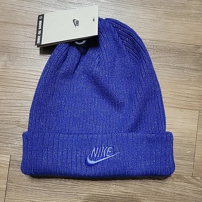 Nike Peak Metálico Brillo Gorro Gorra Sombrero Puños Invierno Azul Profundo ¡Nuevo! Foto 1 de 4