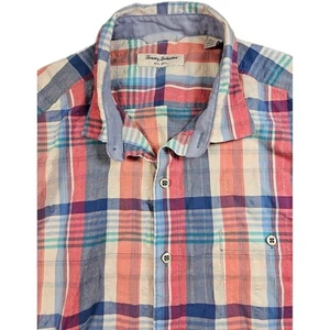 $138 Tommy Bahama Short Sleeve Shirt Men XL Nova Wave Plaid IslandZone Red Blue - Picture 1 of 7